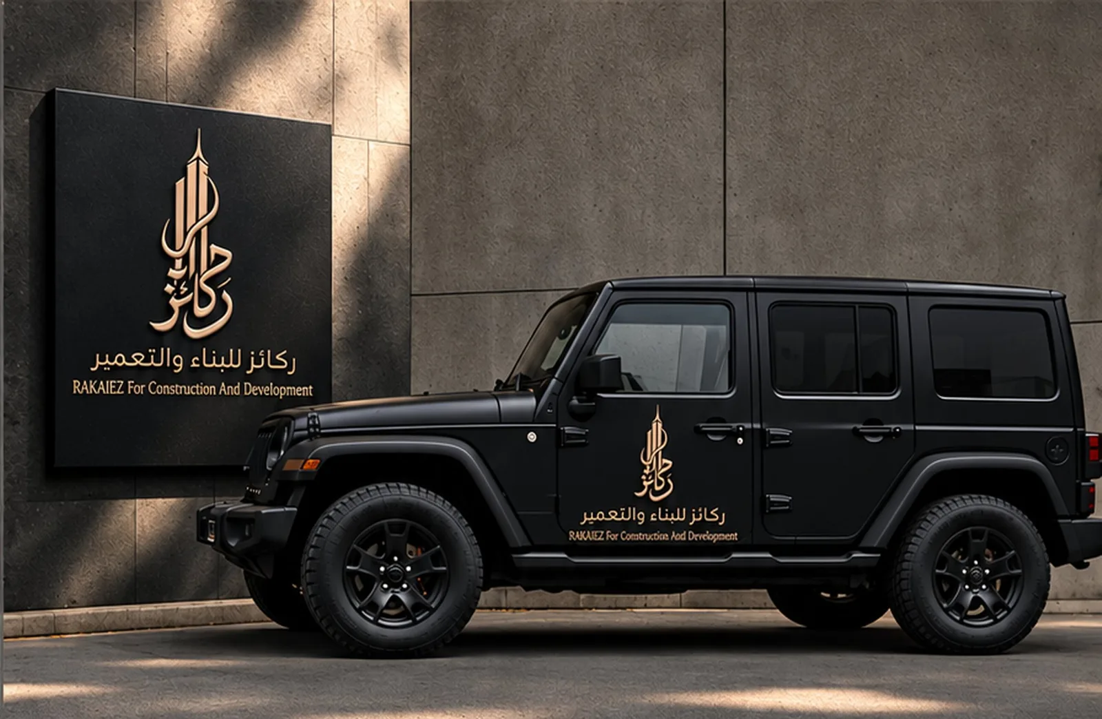 لوحة الشركة وسيارة الموقع